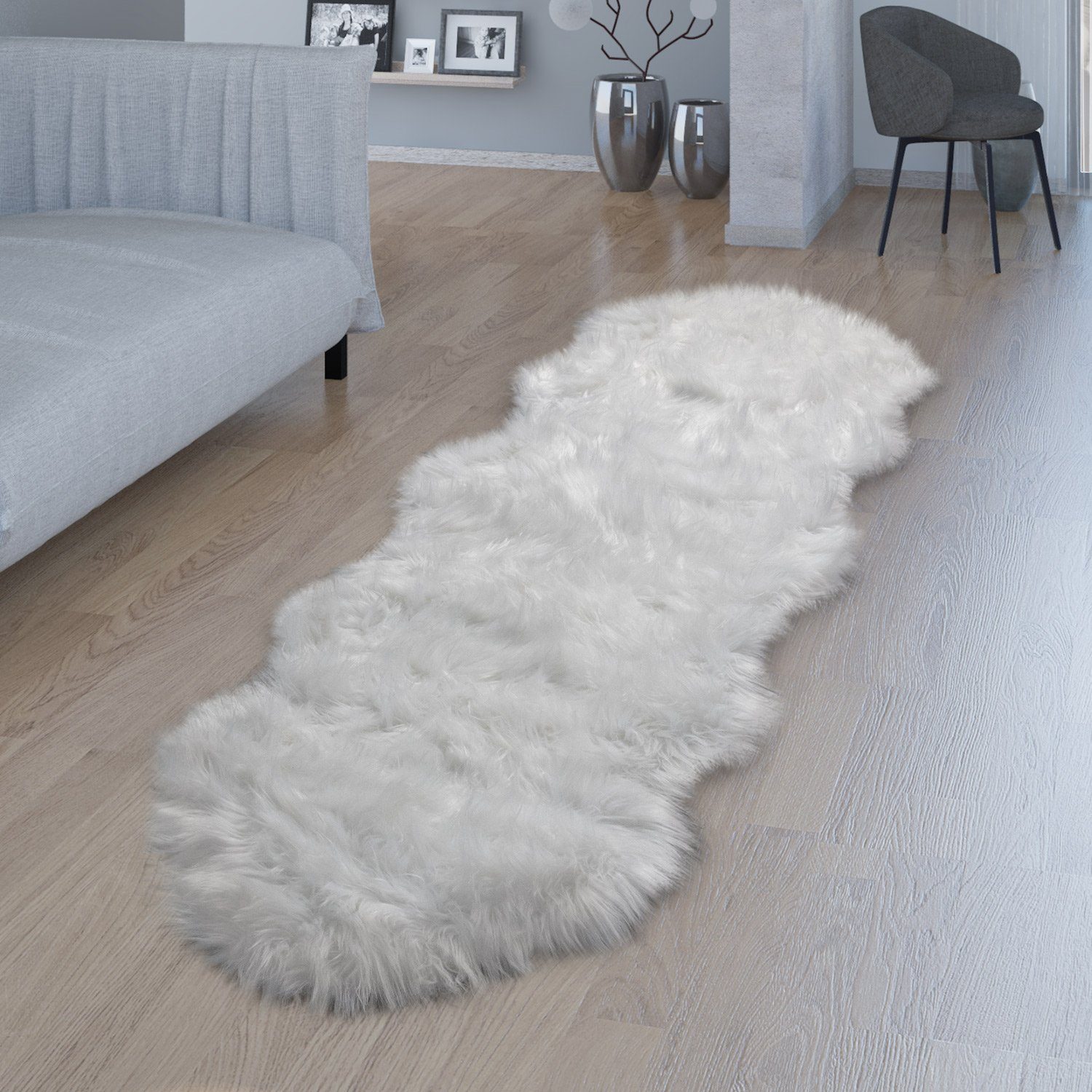 Fellteppich Wohnzimmer Hochflor Teppich Kunst-Fell Design, TT Home, rund, Höhe: 64 mm