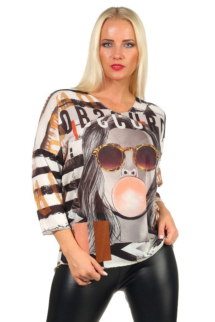 Mississhop Stillpullover Pop Art Damen Feintstrick Pullover Italy Bloger