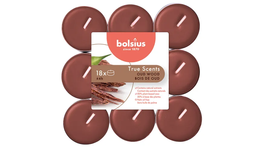 bolsius Duft-Teelichte True Scents 4h 18er Pack Oud Wood Oud Wood