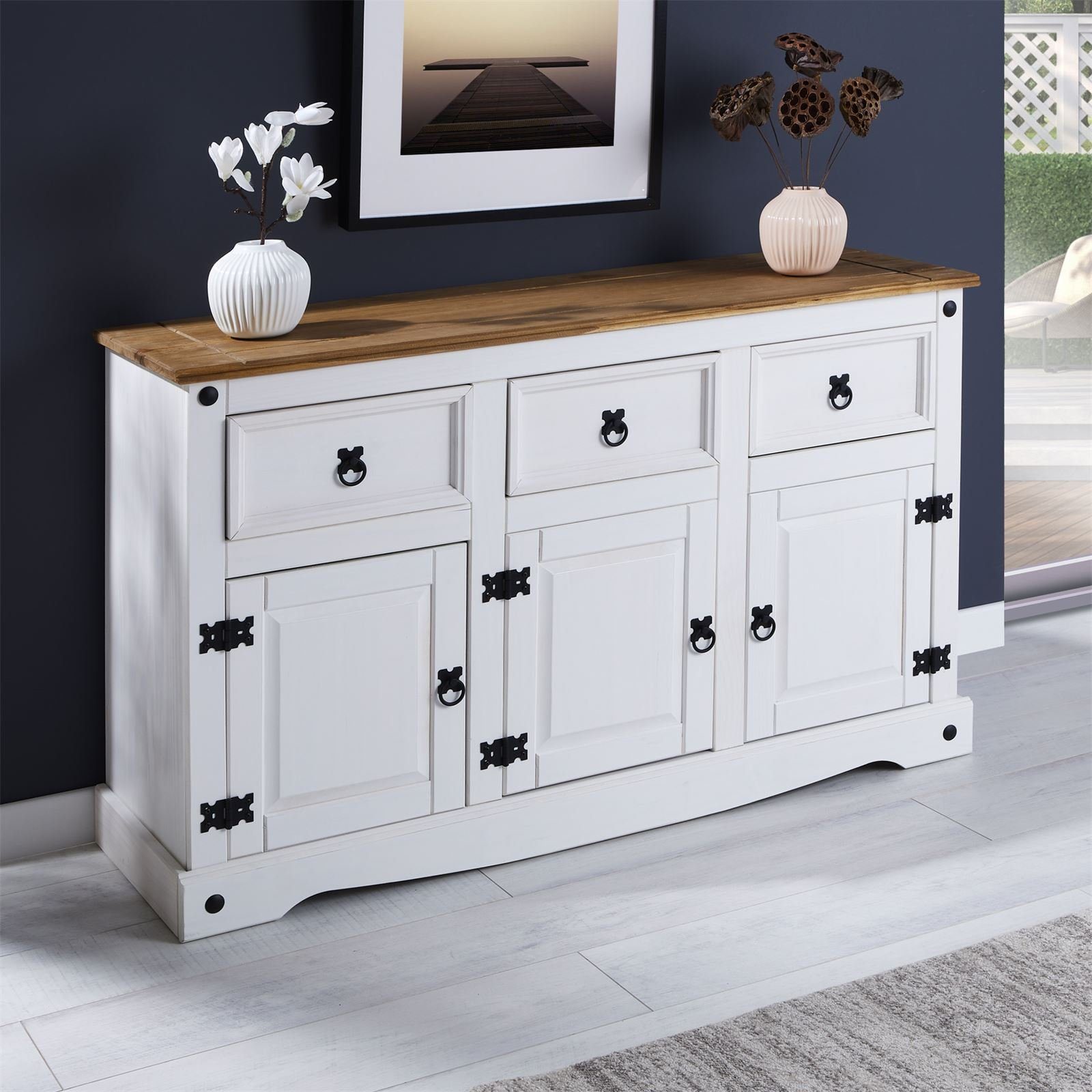 CARO-Möbel Sideboard CAMPO, Sideboard Kommode Highboard Möbel Kiefer massiv weiß Buffetschrank Ges