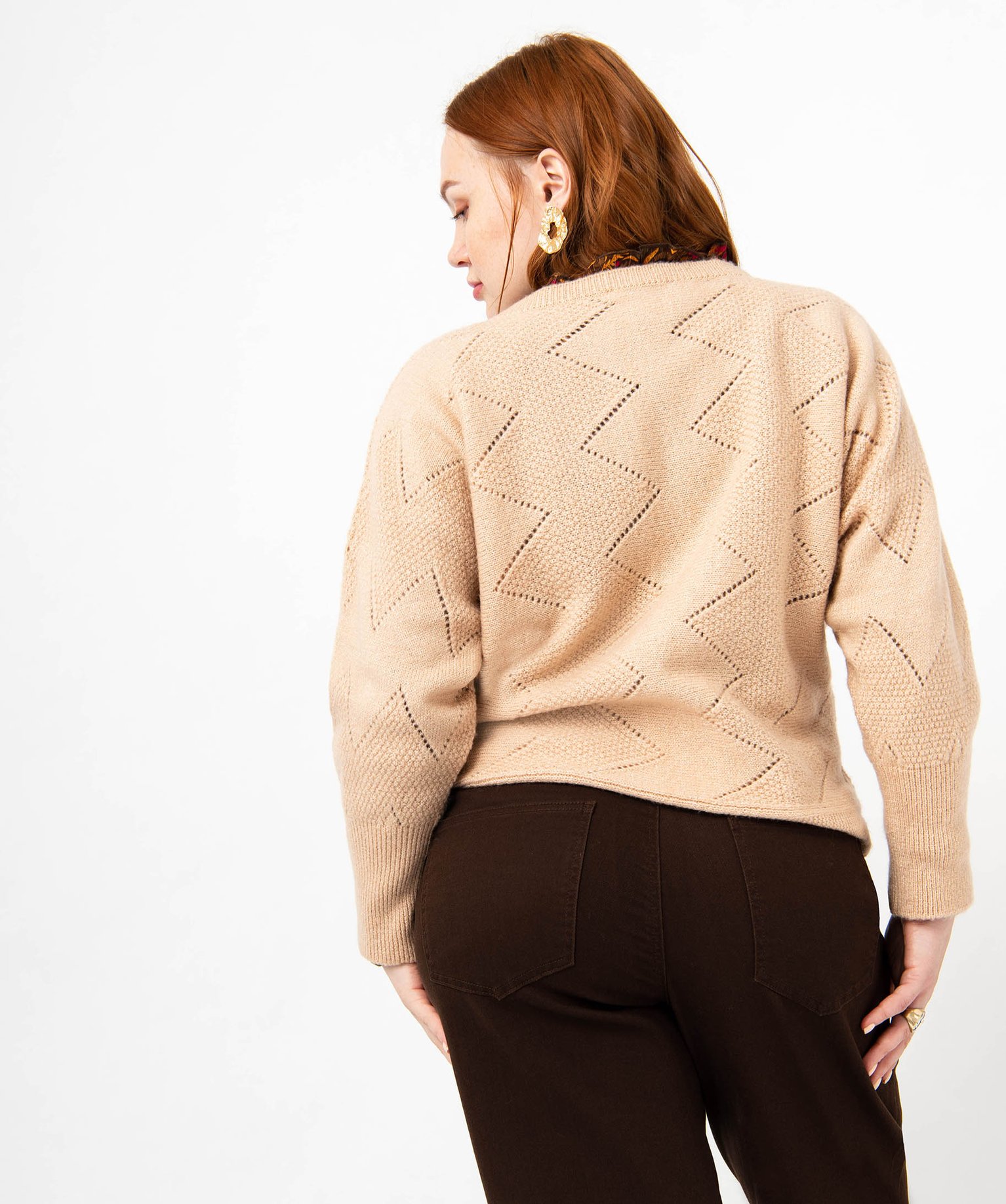 Pull pailleté à motifs zigzag et manches chauve-souris fem... ecru | GEMO