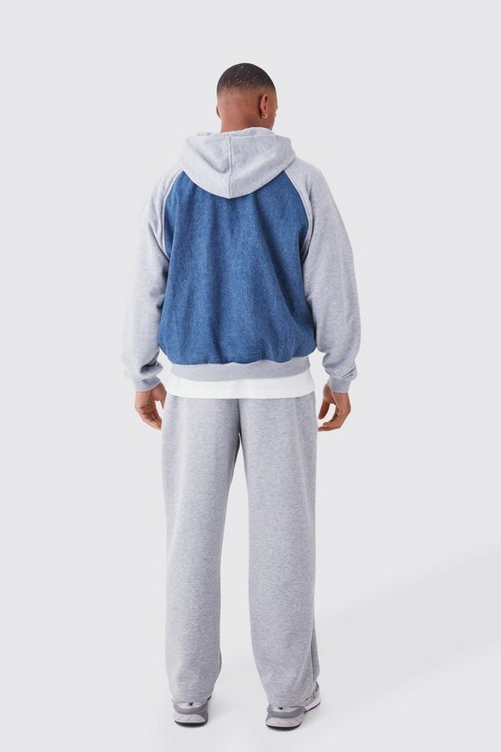 Kastige Jersey und Denim Bomberjacke mit Kapuze