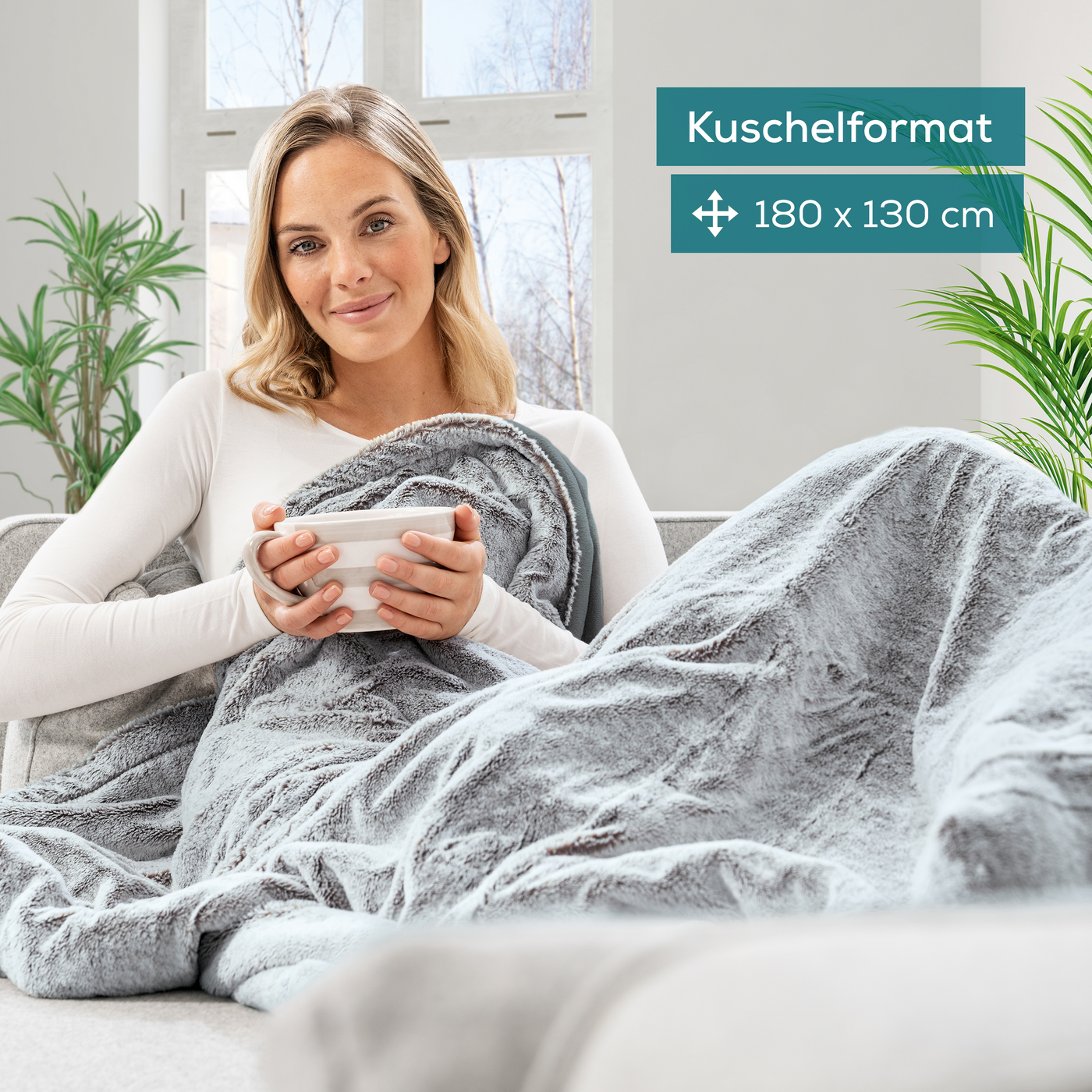 Beurer HD 75 Nordic Grey Green Planet Wärmezudecke-Atmungsaktive Kuschel-Heizdecke in trendigem Grau mit anschmiegsamer Ober- und Unterseite aus 100 % recycletem Material