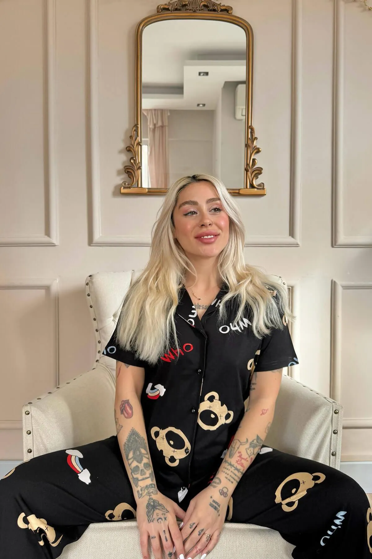 Pijamaevi  Pyjama set - Schwarz - Unifarben