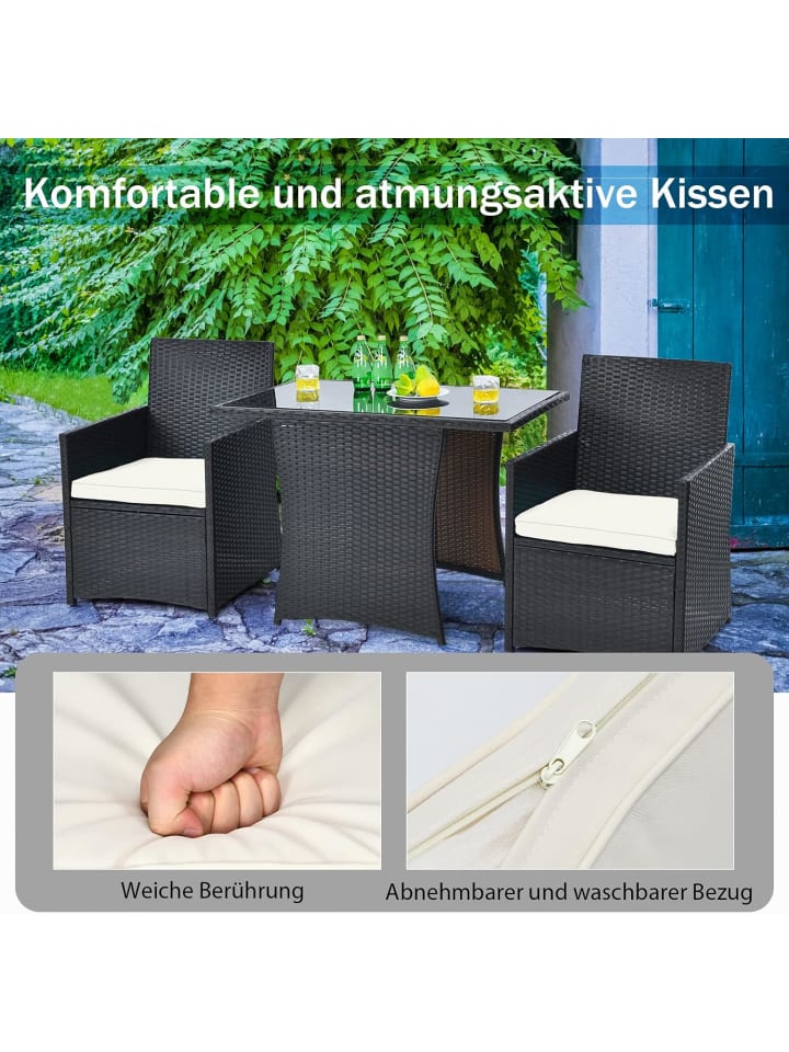 COSTWAY 3tlg. Polyrattan Gartenmöbel Set in Weiß günstig kaufen onesize