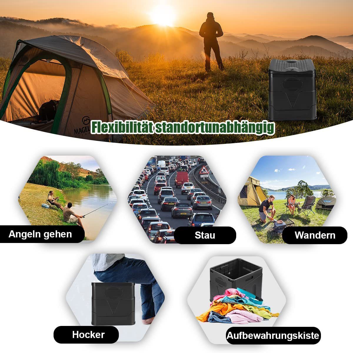 XDeer Campingtoilette Campingtoilette Tragbare Toilette Faltbare WC Camping, mit Müllbeutel Toilette für Chemietoilette