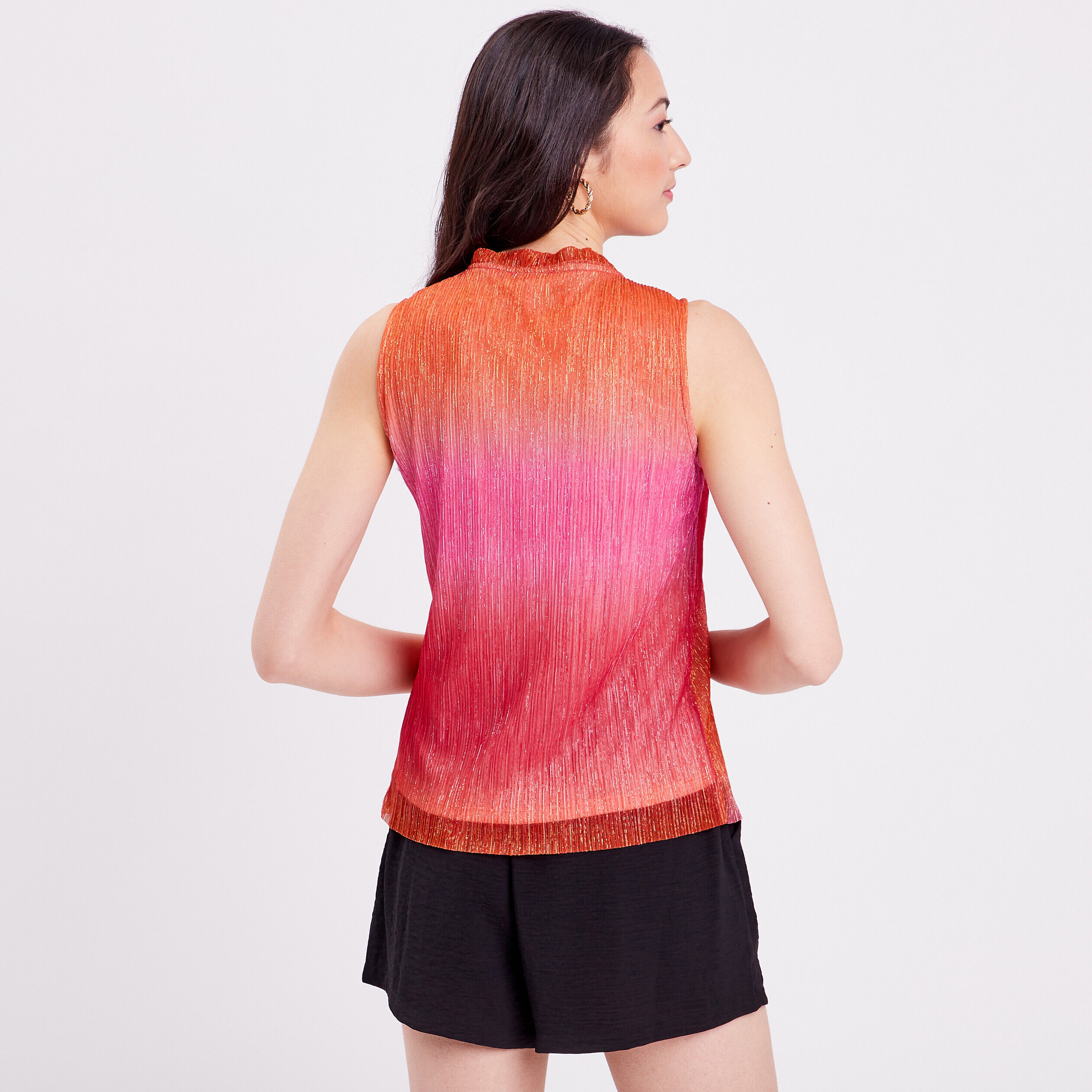 Débardeur plissé col mao rose femme | Cache Cache