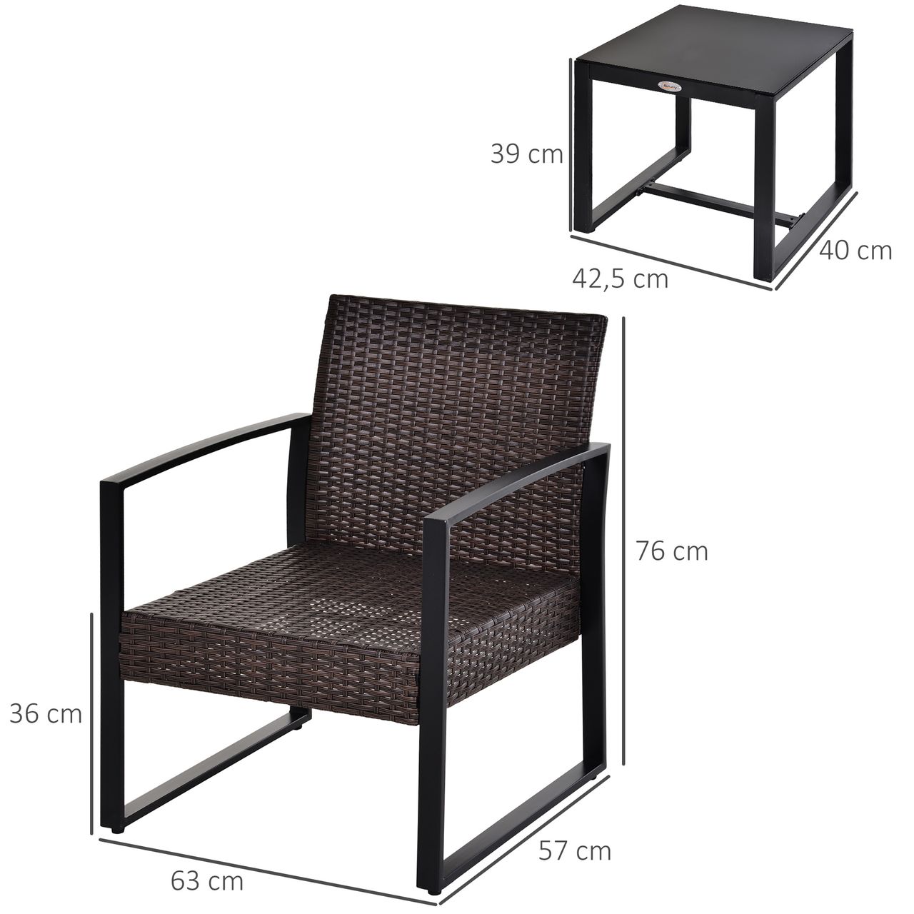 Outsunny Polyrattan Gartenset 3 tlg. Balkonmöbel Set mit Kissen Braun Creme