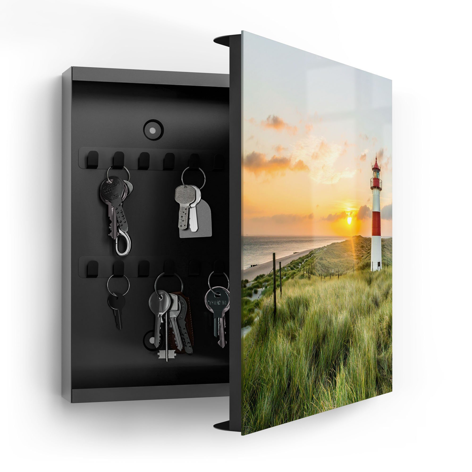 DEQORI Schlüsselkasten 'Leuchtturmliebe', Glas Schlüsselbox modern magnetisch beschreibbar
