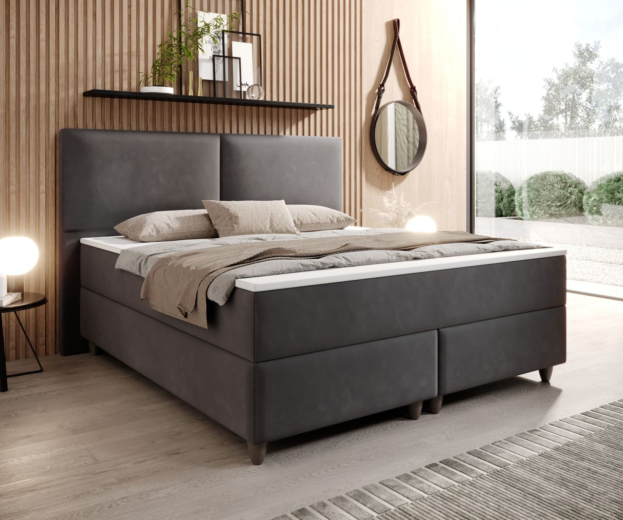 IHG Boxspringbett Paris 180x200 cm Samt Anthrazit