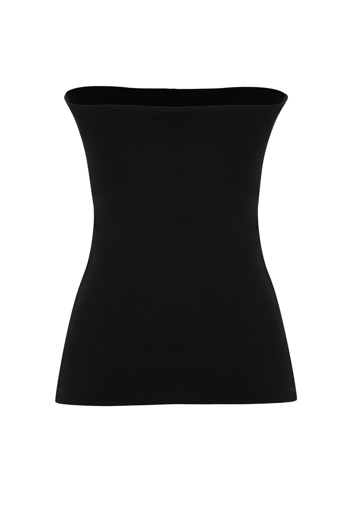Trendyol Collection  Schwarze Krepp-Strickbluse mit trägerlosem Kragen und seitlichem Reißverschluss TWOSS23BZ00928