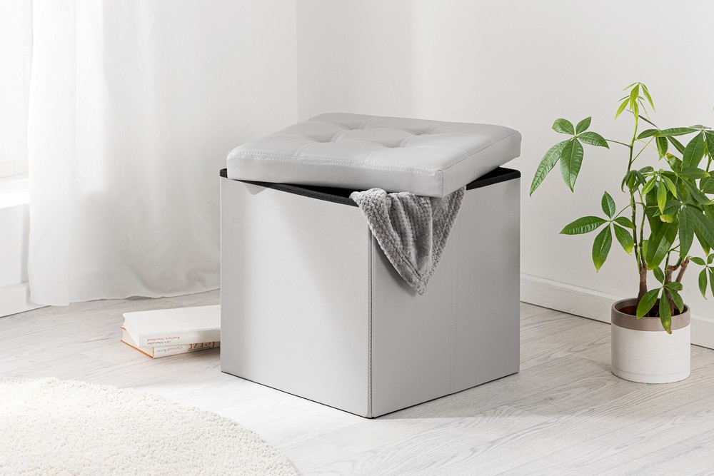 Trendstabil Sitzhocker faltbar & gepolstert, aus Kunstleder, bis 110 kg belastbar, Grau