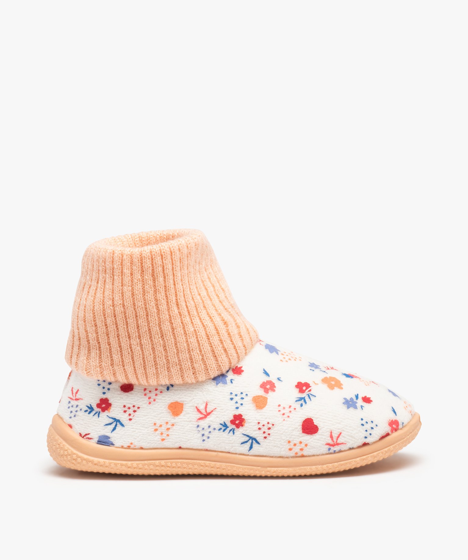 Chaussons fille boots en velours imprimé et col chaussette rose | GEMO