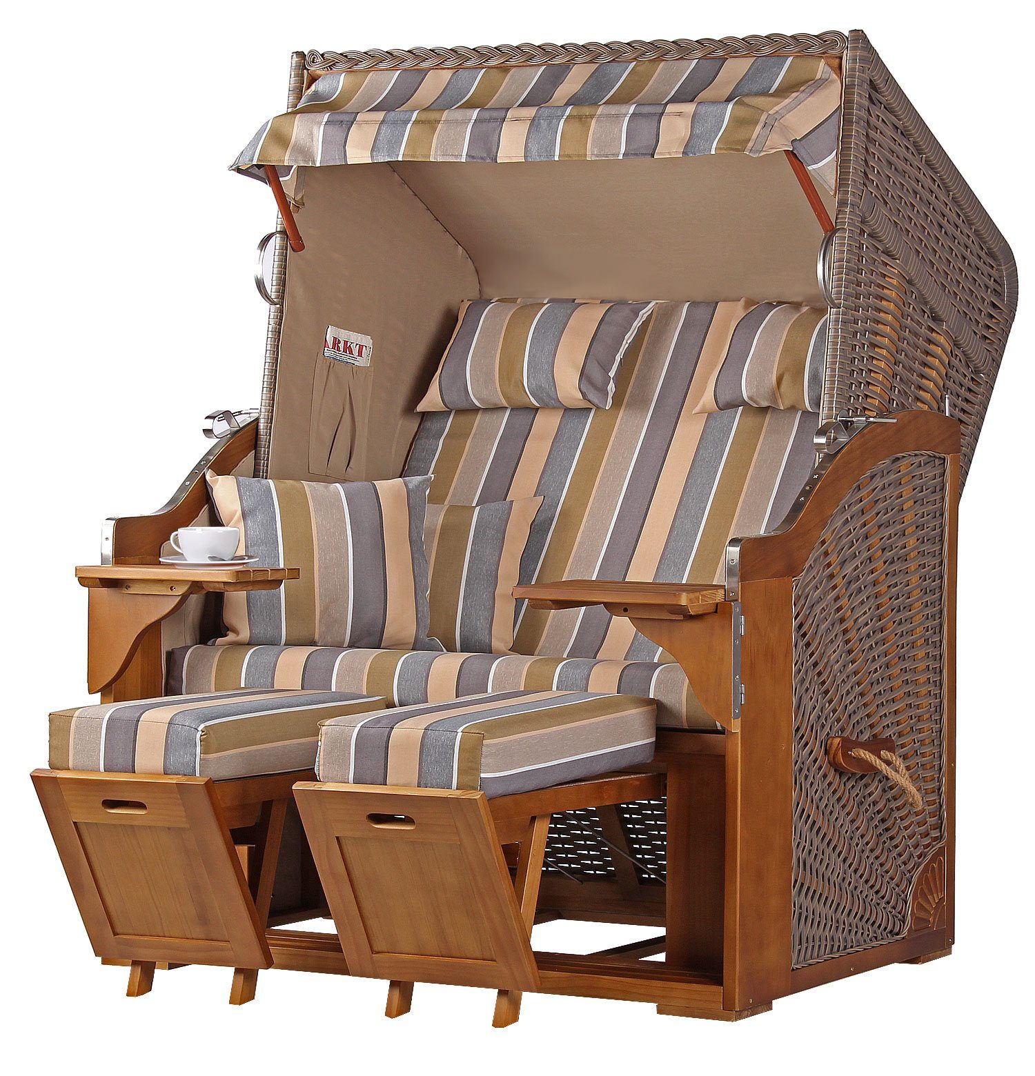 bene living Strandkorb Schleswig Pinie 2-Sitzer - PE mokka - Modell 557, BxTxH: 120x80x160 cm, Volllieger, Ostsee-Strandkorb Komplettset