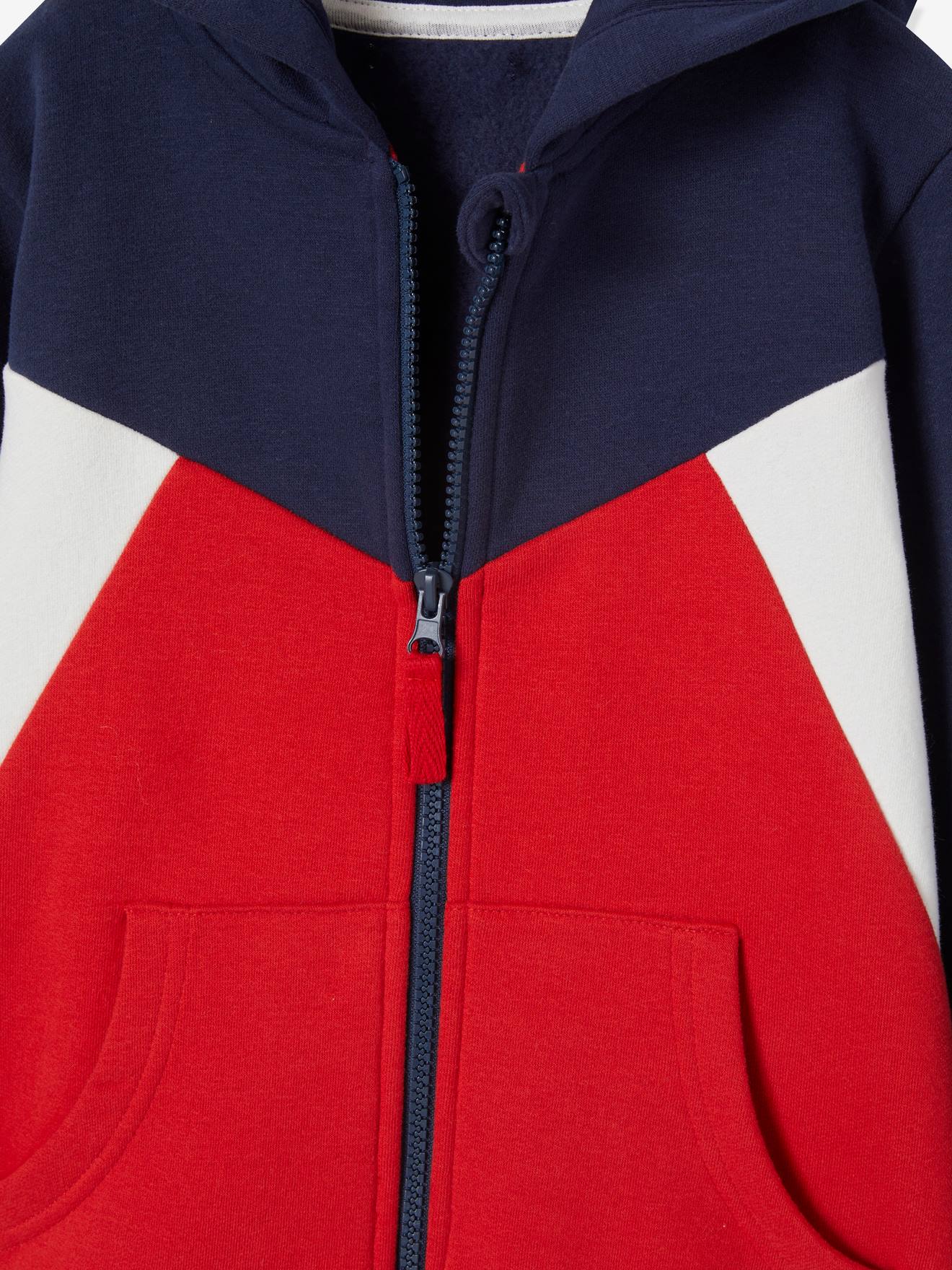 Sweat color-block zippé garçon motif au dos bleu