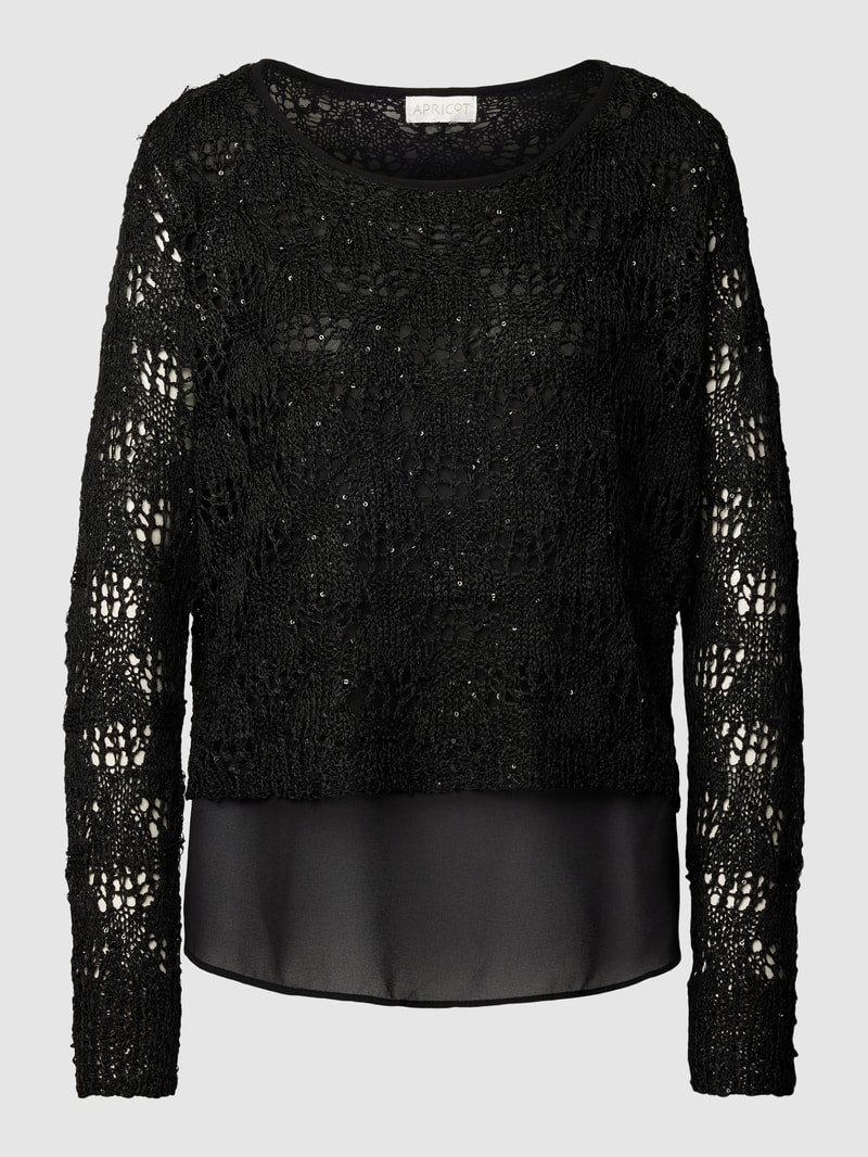 Strickpullover mit Häkelspitze in schwarz