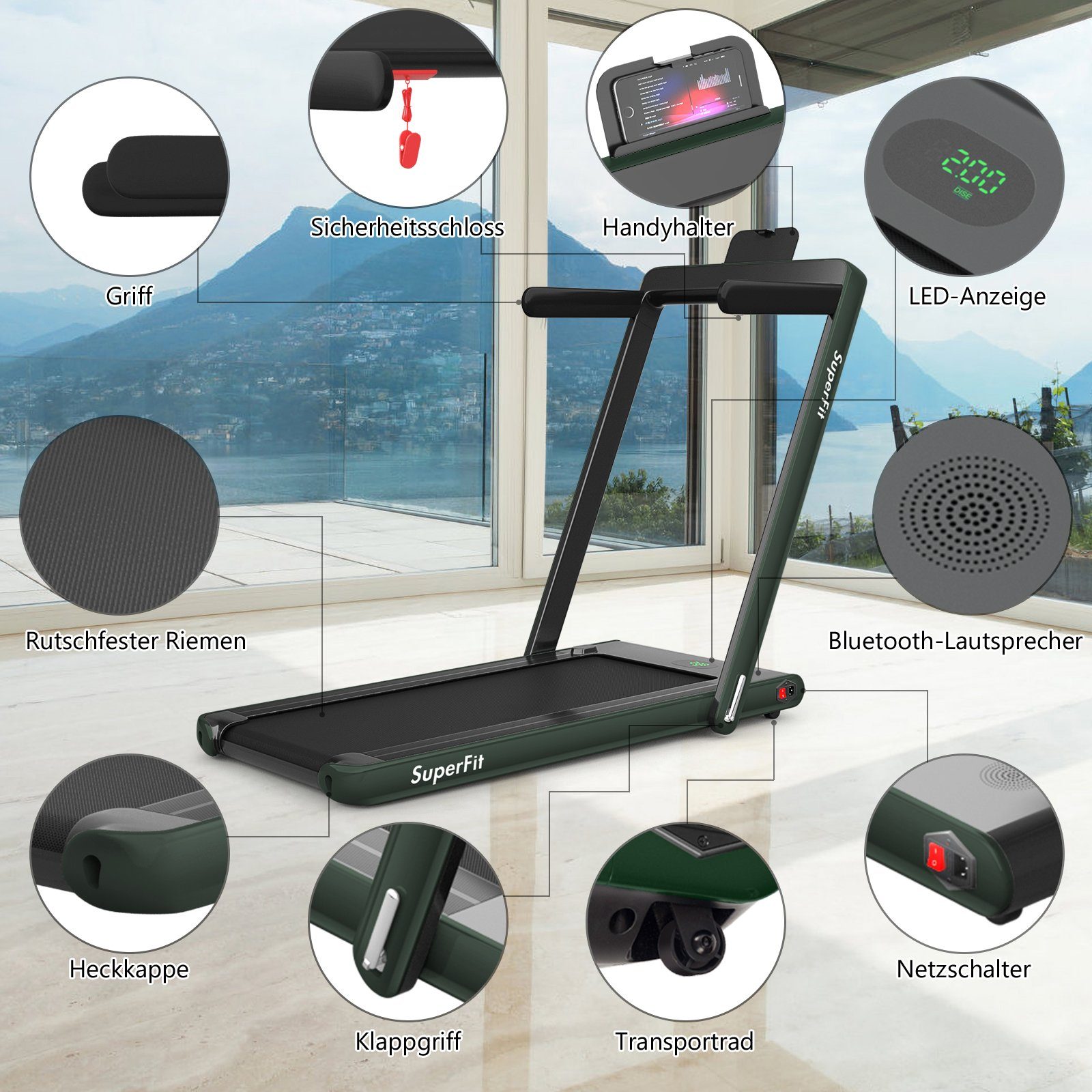 COSTWAY Laufband, APP, Bluetooth, LED, bis 120 kg