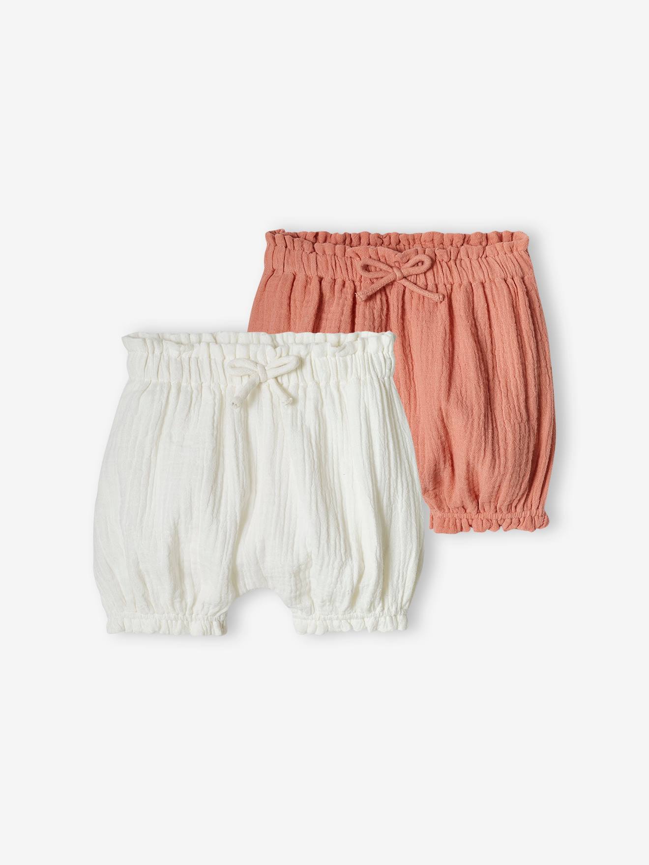 Lot de 2 bloomers bébé en gaze de coton corail