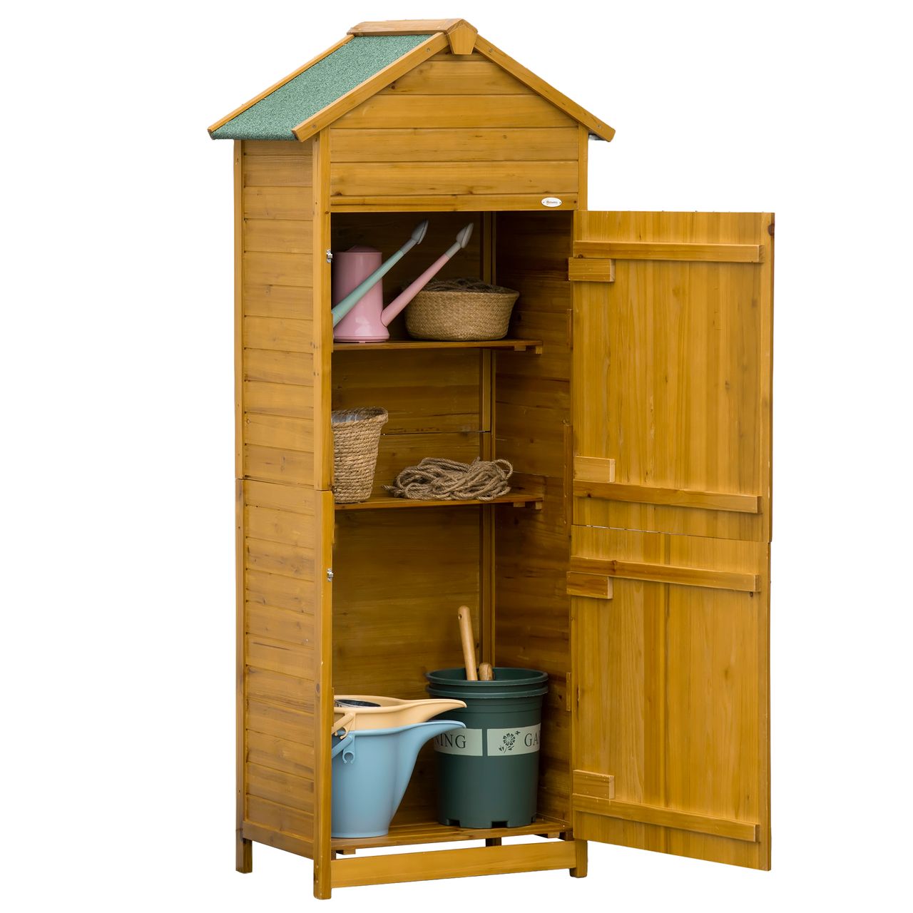 Outsunny Holz Gerätehaus Geräteschrank Gartenschrank 2 Regale wetterfest 2 Türen