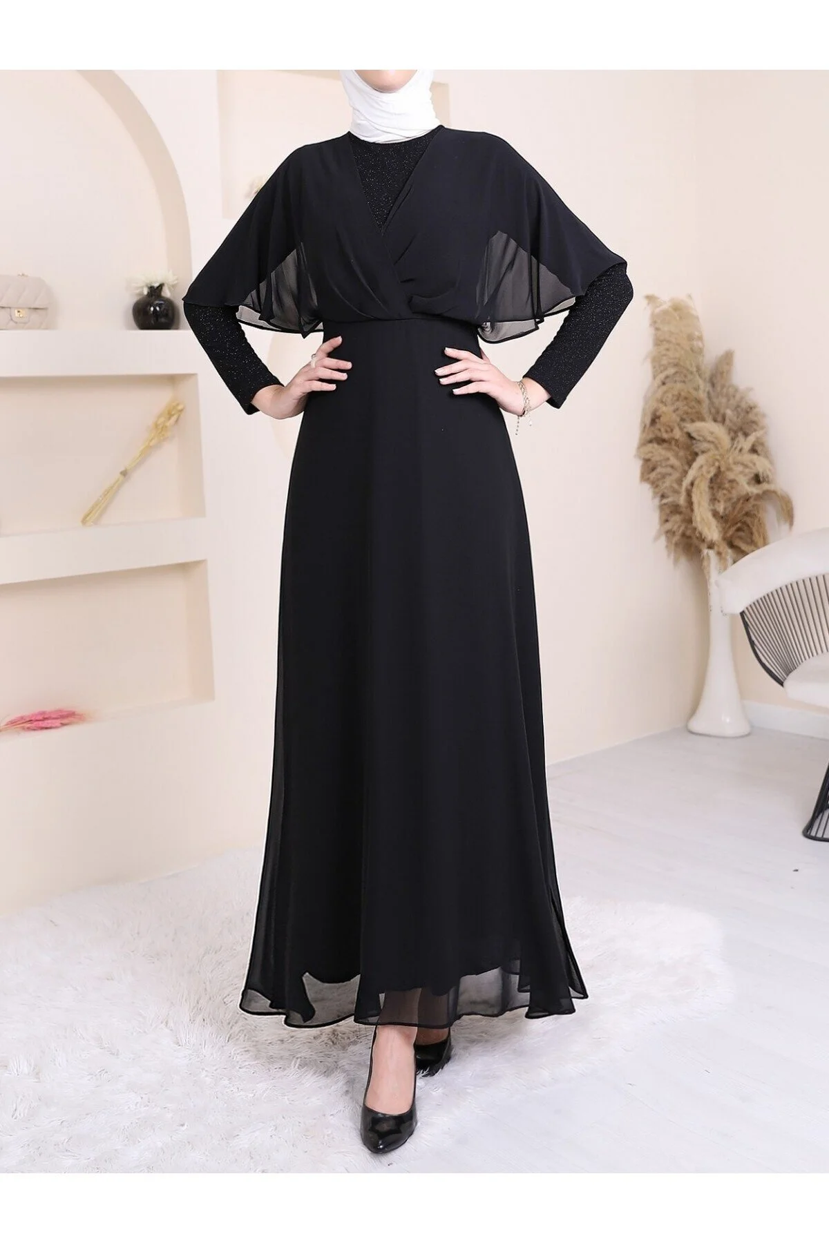 Modamorfo  Langes Abendkleid aus glitzerndem Chiffon
