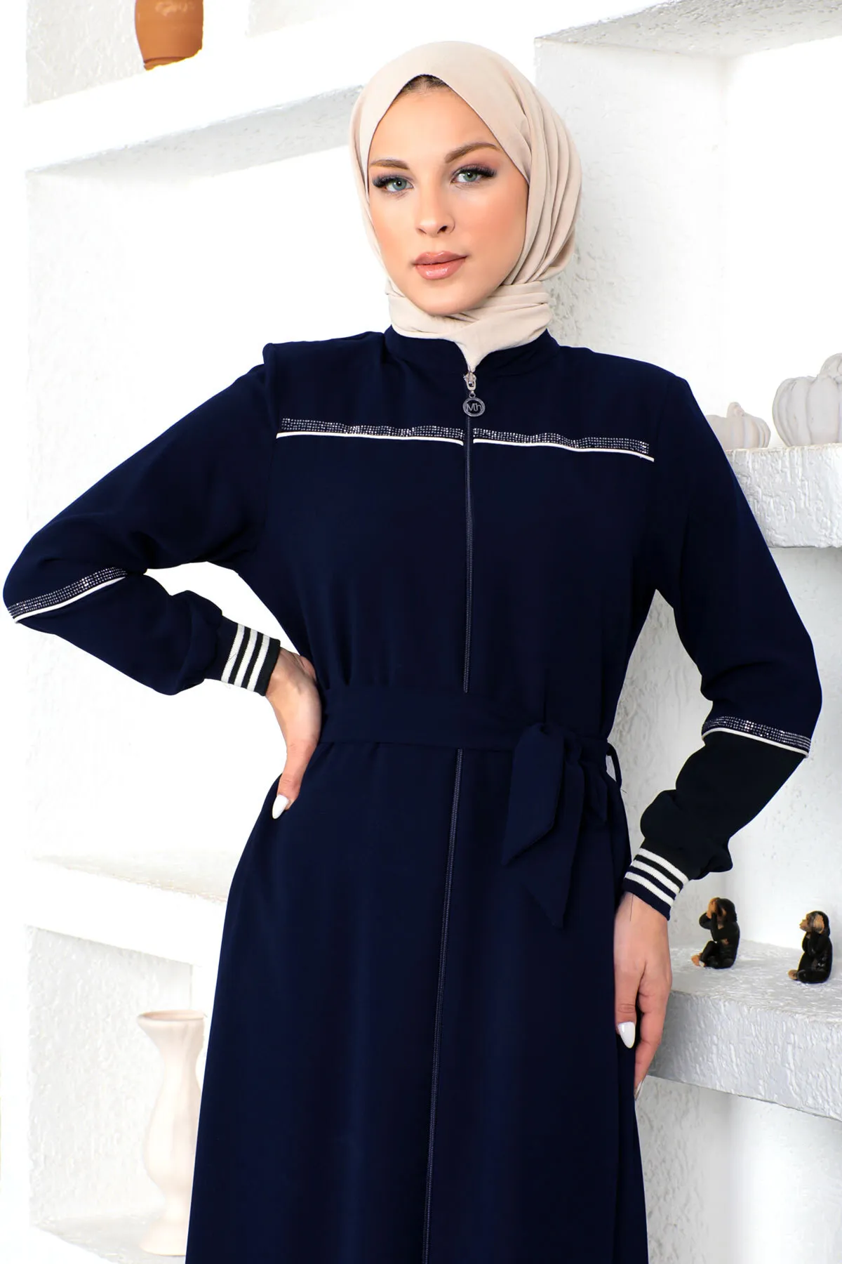 Tesettür Dünyası  Gerippter Hijab Abaya Tsd230328 Marineblau