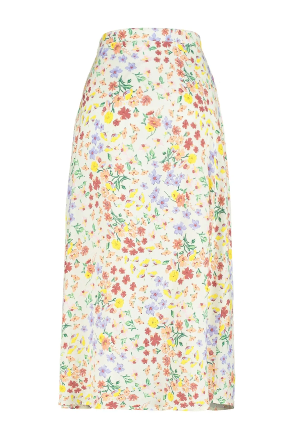 Trendyol Collection  Ecrufarbener Midi-Webrock aus Viskosestoff mit detailliertem Blumenmuster und Schlitz TWOSS20ET0230