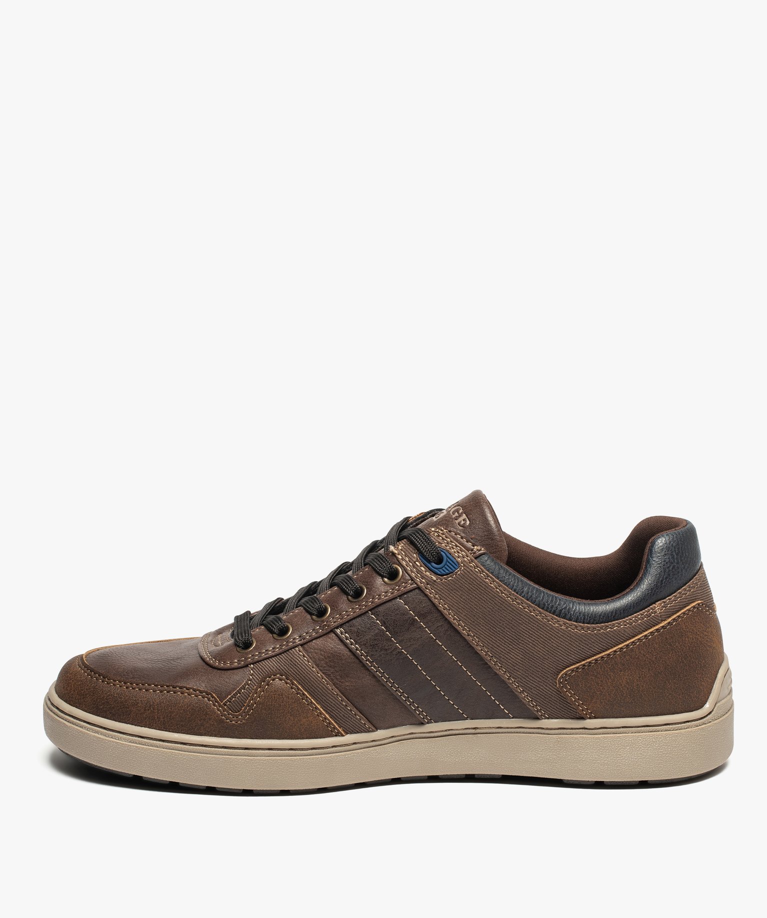 Baskets homme à lacets avec empiècements multimatières camel | GEMO