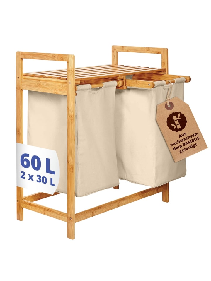 Lumaland Lumaland Wäschekorb aus Bambus mit 2 ausziehbaren Wäschesäcken - Farbe Beige günstig kaufen onesize