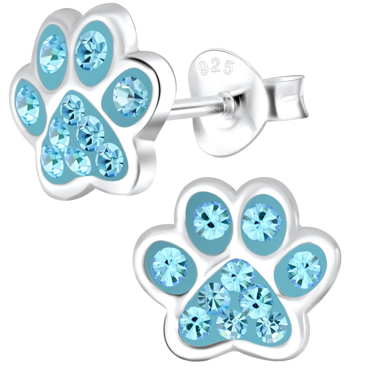 Limana Ohrstecker-Set Kinder Mädchen Ohrringe echt 925 Sterling Silber Pfote Glitzer Edelstahl Herz, Schmuck