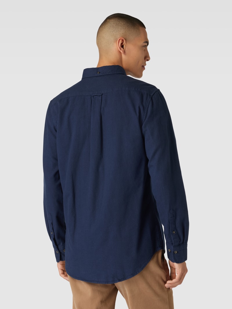 Regular Fit Freizeithemd mit Label-Stitching Modell 'HERRINGBONE' in marineblau