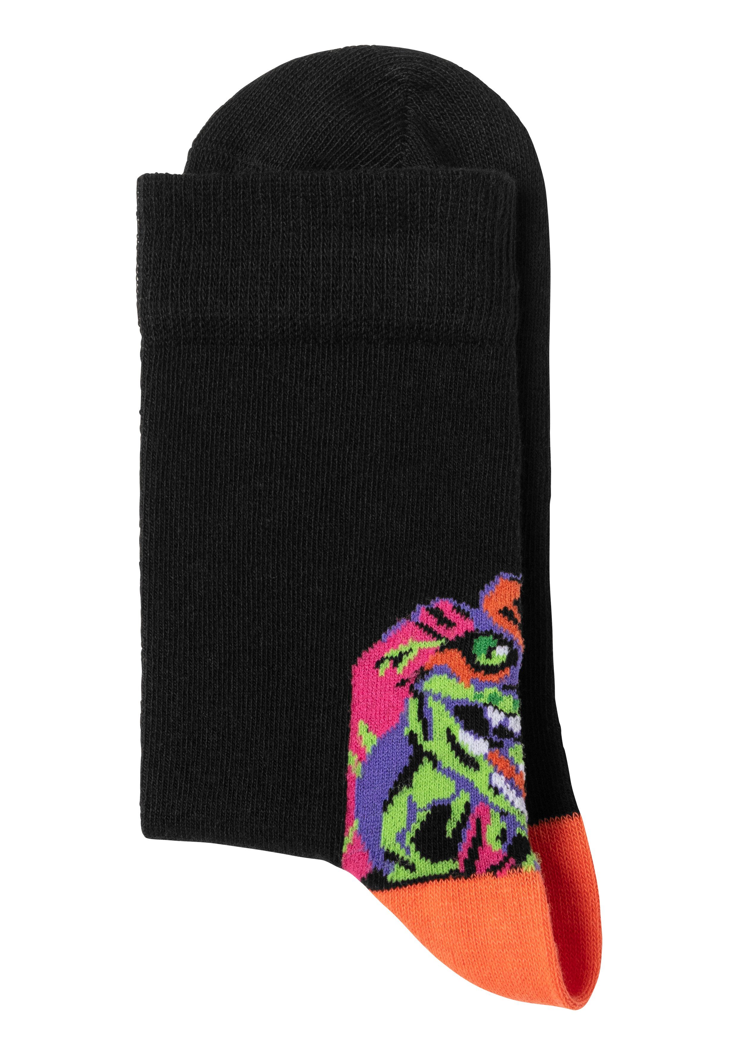 H.I.S Freizeitsocken (Packung, 5-Paar) mit farbenfrohen Dino Motive über der Ferse