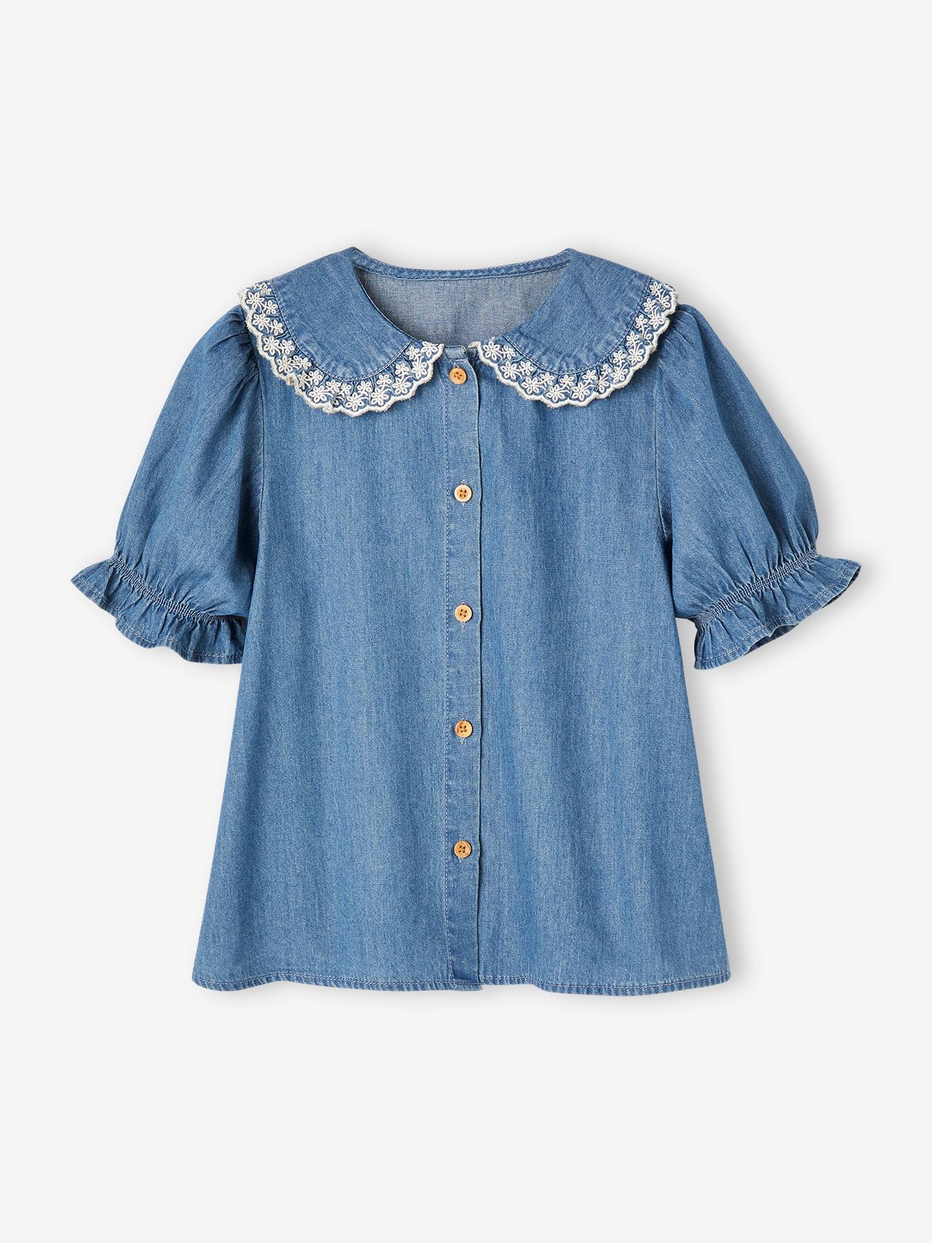 Vertbaudet Mädchen Jeansbluse mit Bubikragen - blue stone