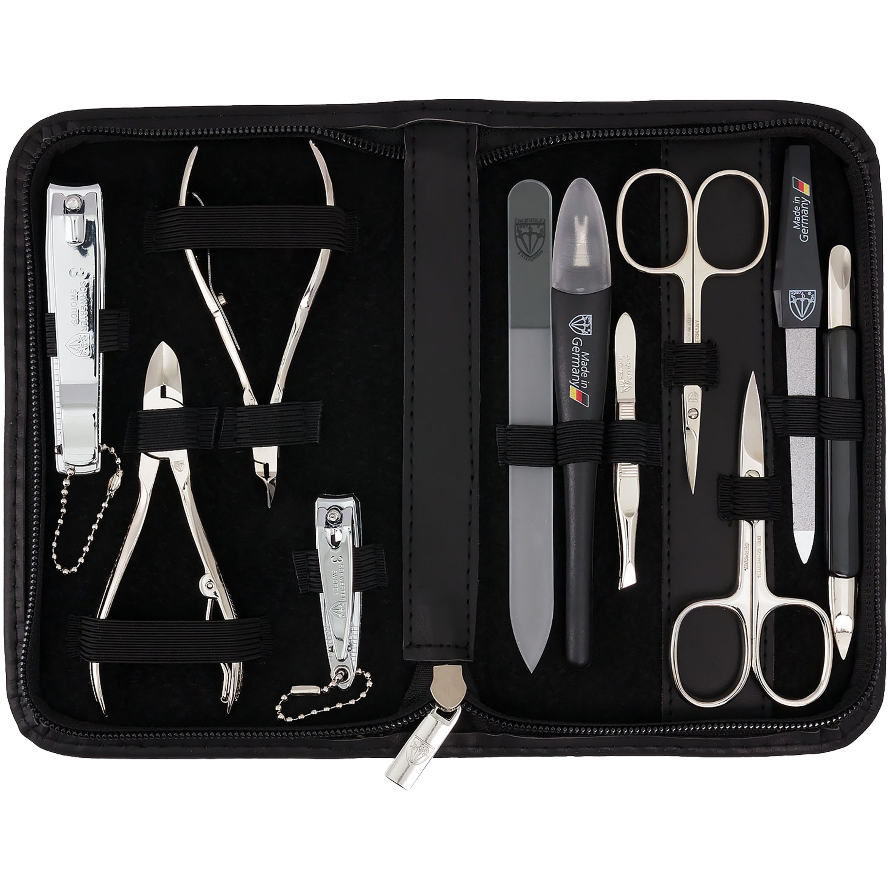 3 SCHWERTER Maniküre-Etui, New York 11-teilig ALL-IN-ONE mit Glas- und Saphirnagelfeile