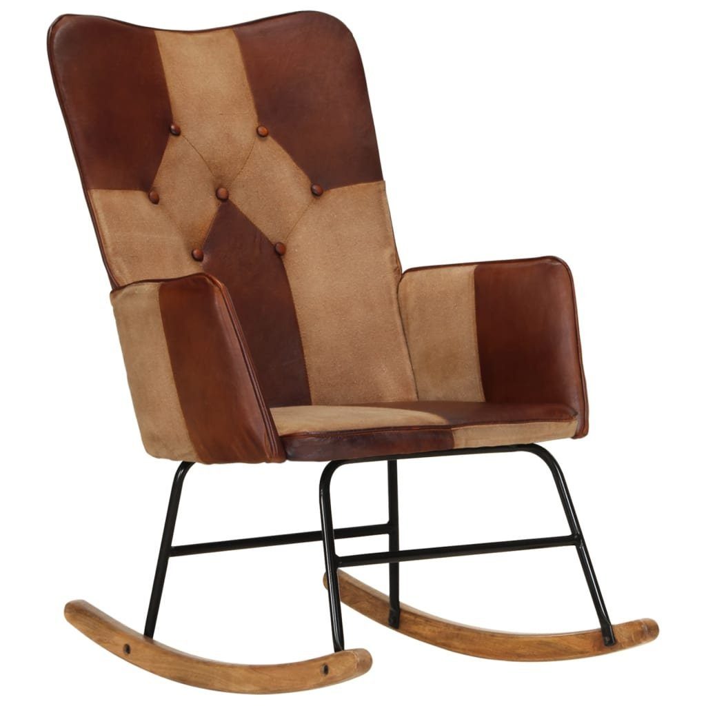 vidaXL Schaukelstuhl Schaukelstuhl Braun Echtleder und Canvas (1 St)