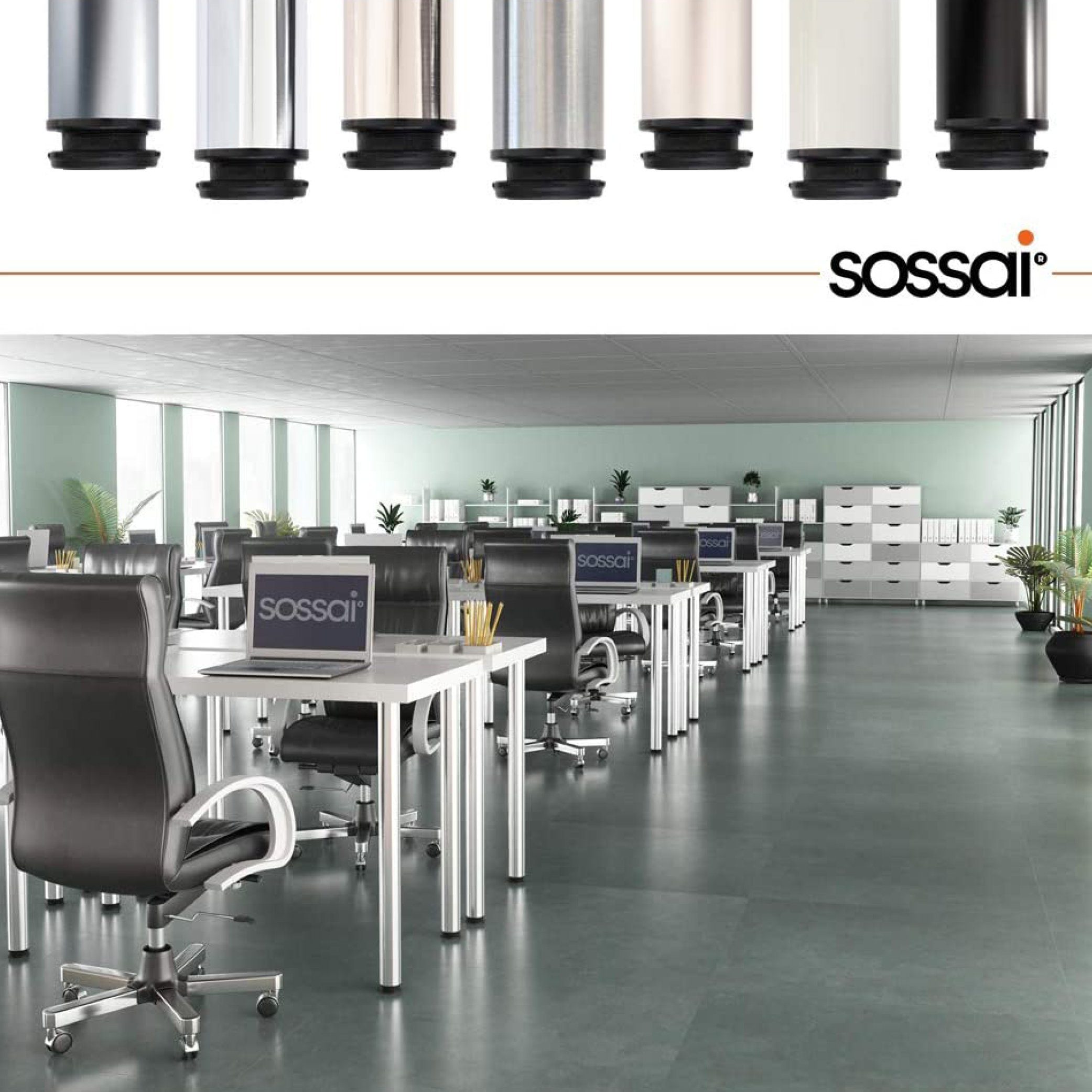 sossai® Tischbein Premium Tischbeine Ø60 mm in Schwarz, höhenverstellbar +2cm