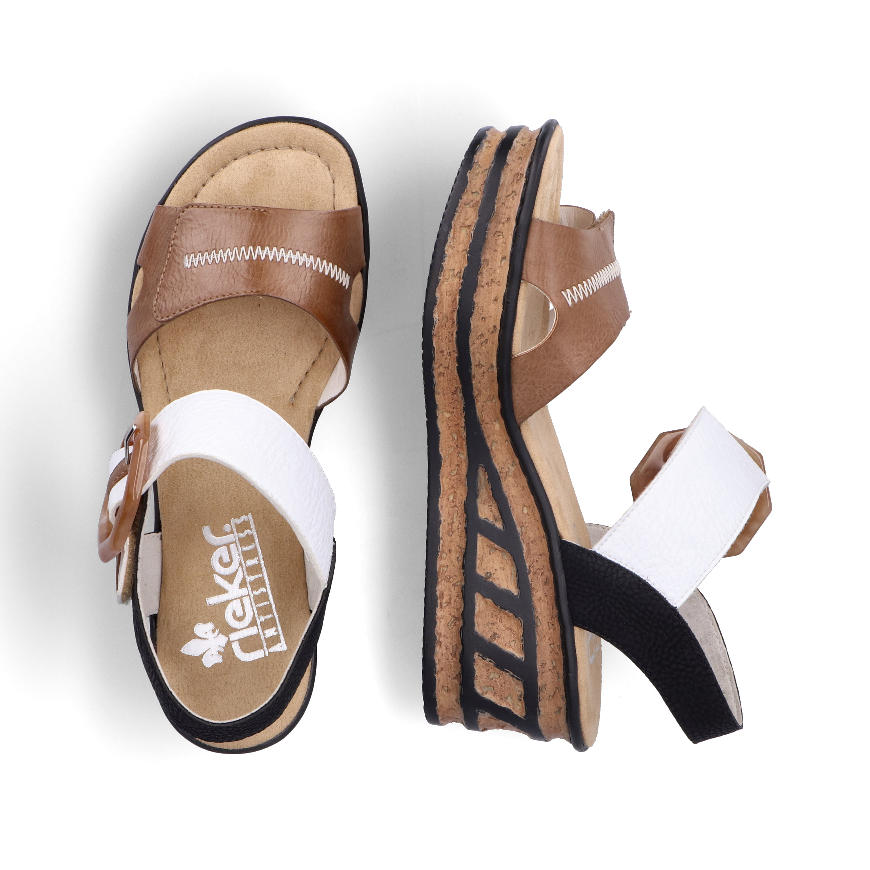 Rieker Damen Keilsandaletten braunbeige-reinweiß
