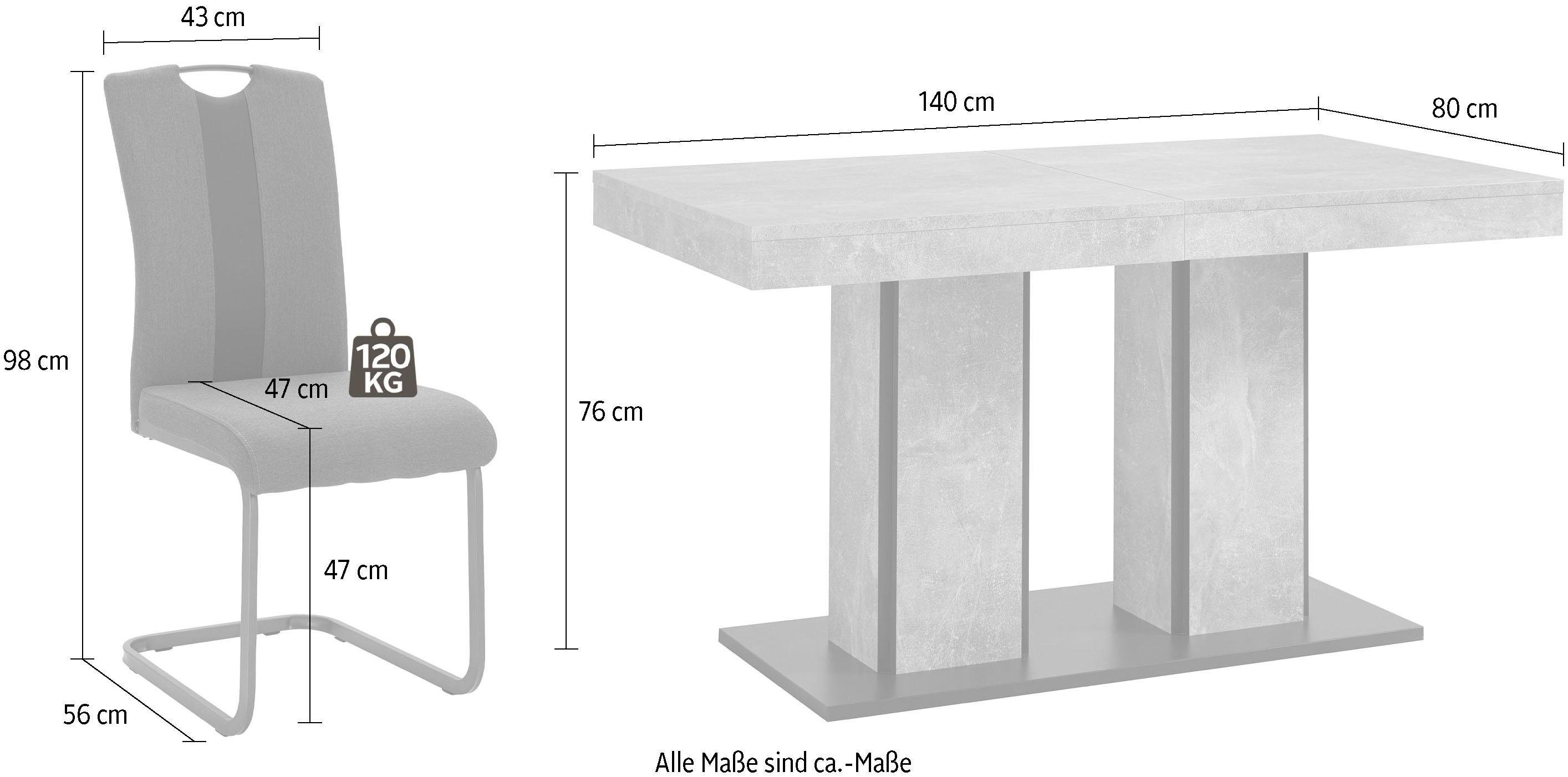 HELA Essgruppe ROSE, (Set, 5-tlg), bestehend aus einem Tisch 140-180 cm und 4 Stühlen