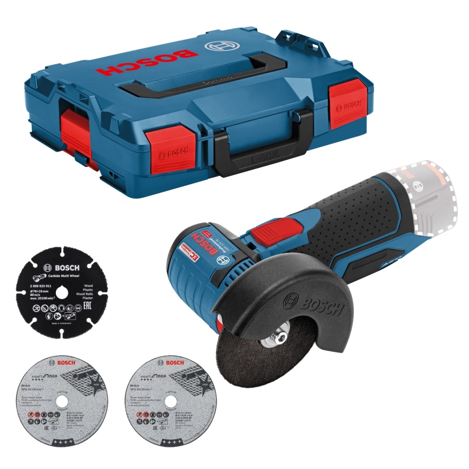 Polizor unghiular fără fir Bosch Blue 06019F2003 GWS 12V-76 12V Solo în L-Boxx