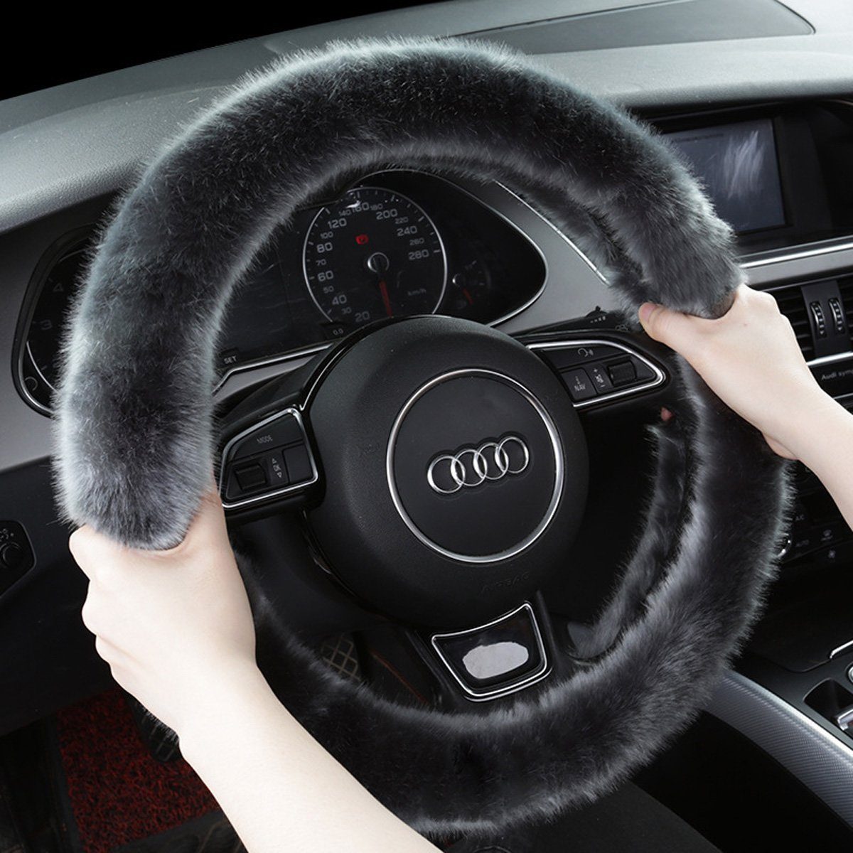 götäzer Lenkradbezug Auto-Plüsch-Lenkradbezug, Unisex-Kurzbezug aus Plüschsamt, ganzjährig warmer Griff