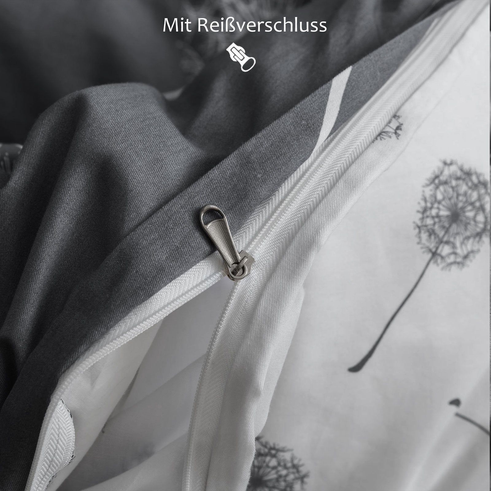 Bettwäsche QC, KEAYOO, Baumwolle, 2 teilig, Baumwolle mit Pusteblume Muster Mit Reißverschluss