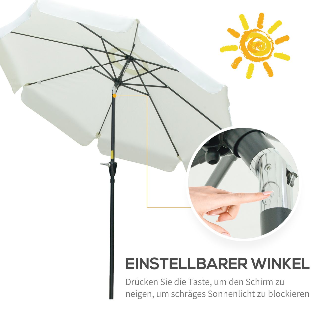 Outsunny Sonnenschirm 2,6 m Gartenschirm 8 Rippen UV-Schutz 50  Beige