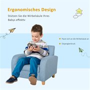 HOMCOM Kindersessel Kindersofa mit dickem Schaumstoff und dicken Sitzkissen Kindercouch Stuhl Liegesofa mit Anti-Rutsch-Füßen für 3-8 Jahre Kinder Holz Leinen Schaumstoff Blau 49x45x44,5 cm