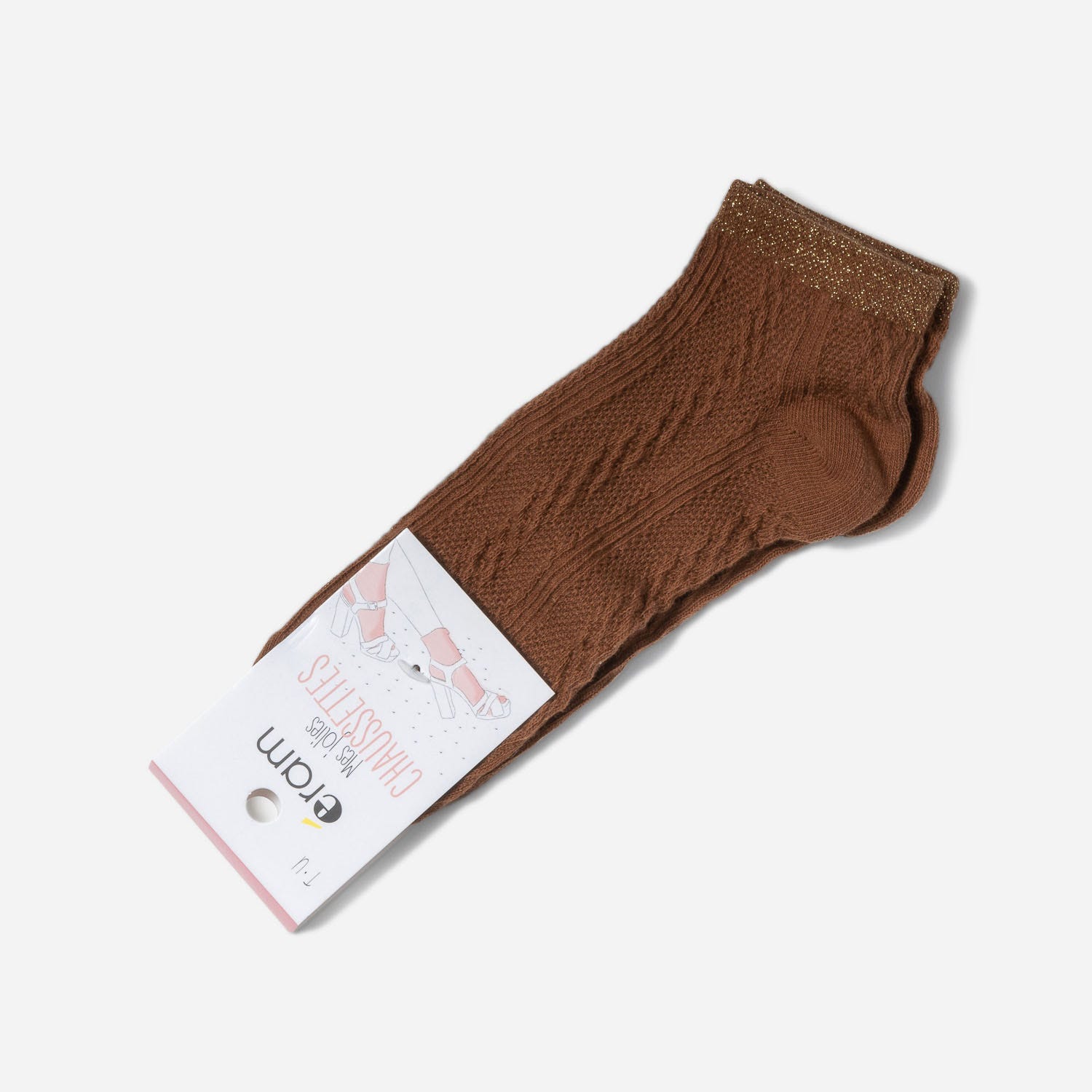 Chaussettes courtes camel maille torsadée