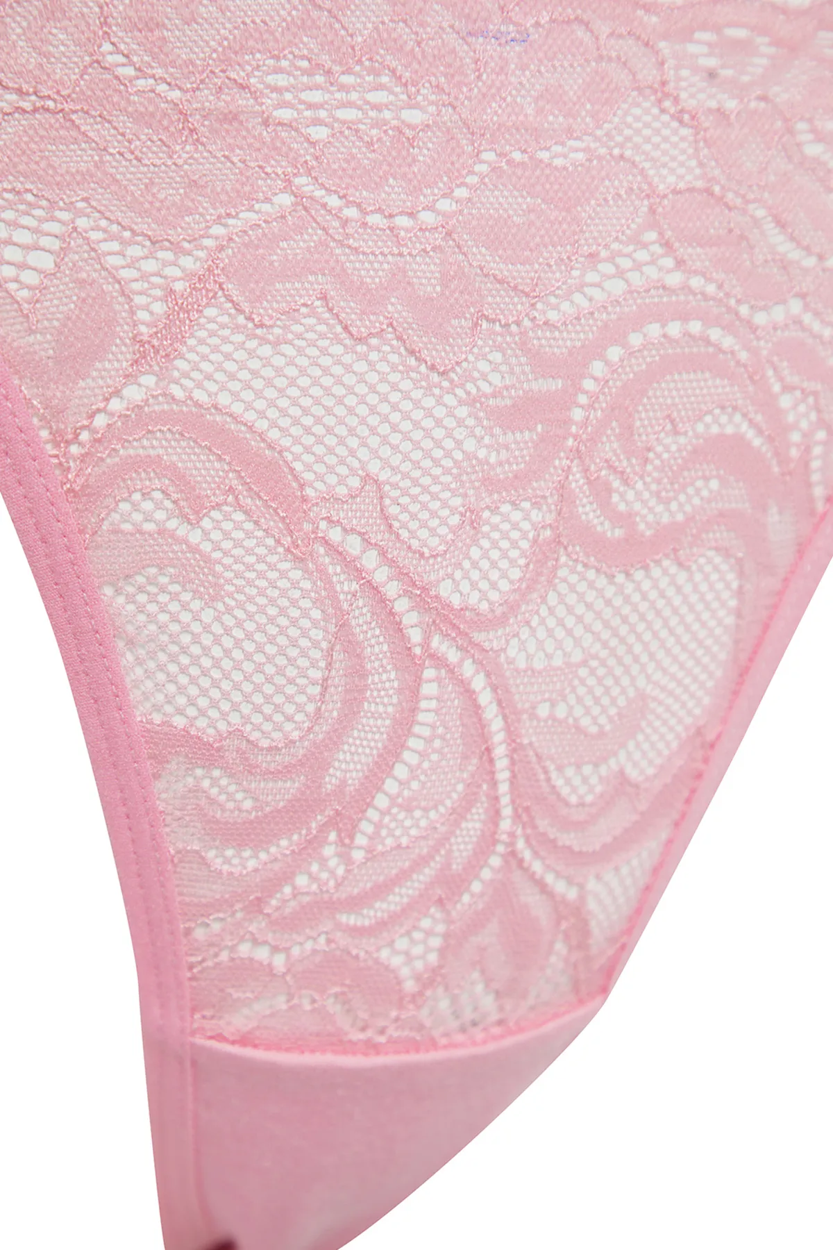 Trendyol Collection  Rosa Dessous-Set aus Strick mit Spitzenträgern und ohne Kappe THMSS24CC00013
