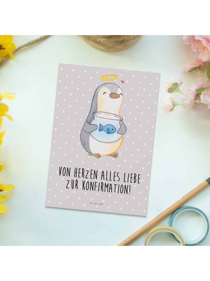 Mr. & Mrs. Panda Postkarte Pinguin Fisch mit Spruch in Grau Pastell günstig kaufen onesize