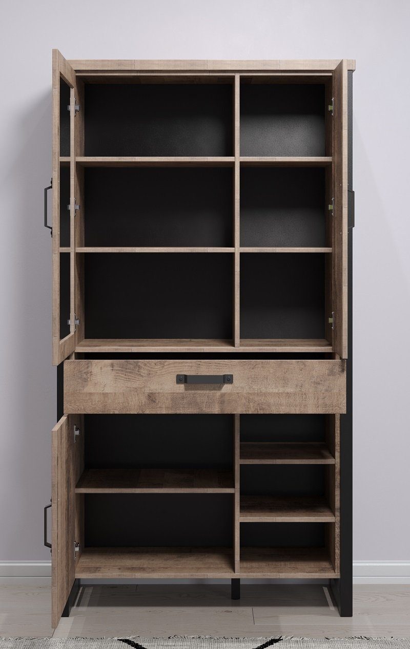 trendteam Wohnwand Wohnwand Anbauwand Emile 1, Eiche Tabak / Schwarz, 4-teilig, (4-St)