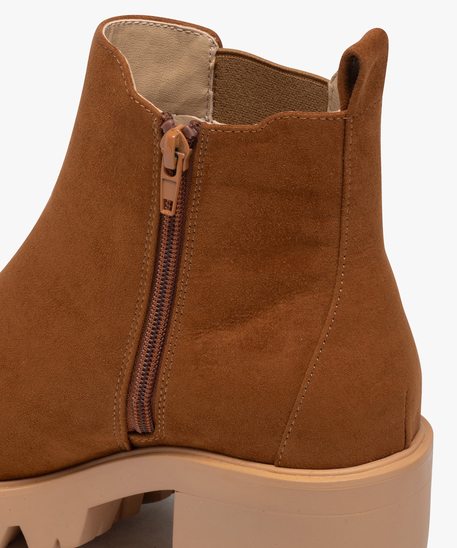 Boots femme à talon large en suédine unie avec semelle cra... camel | GEMO