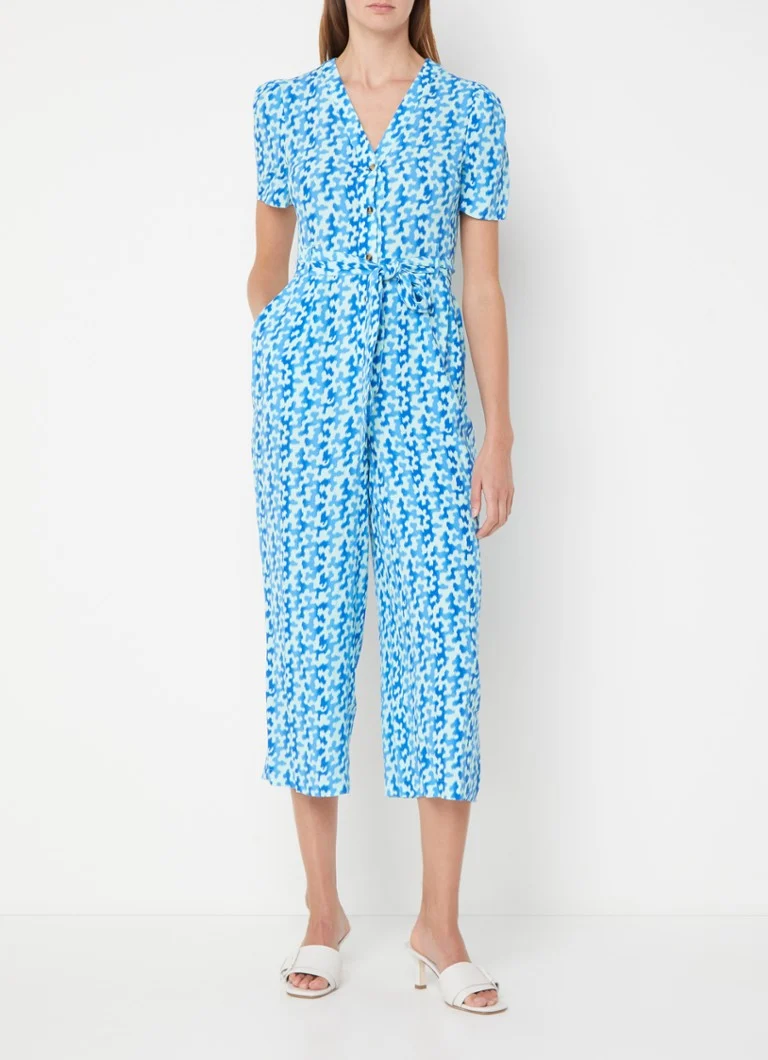 Whistles  Hazy straight fit cropped jumpsuit met print en strikceintuur