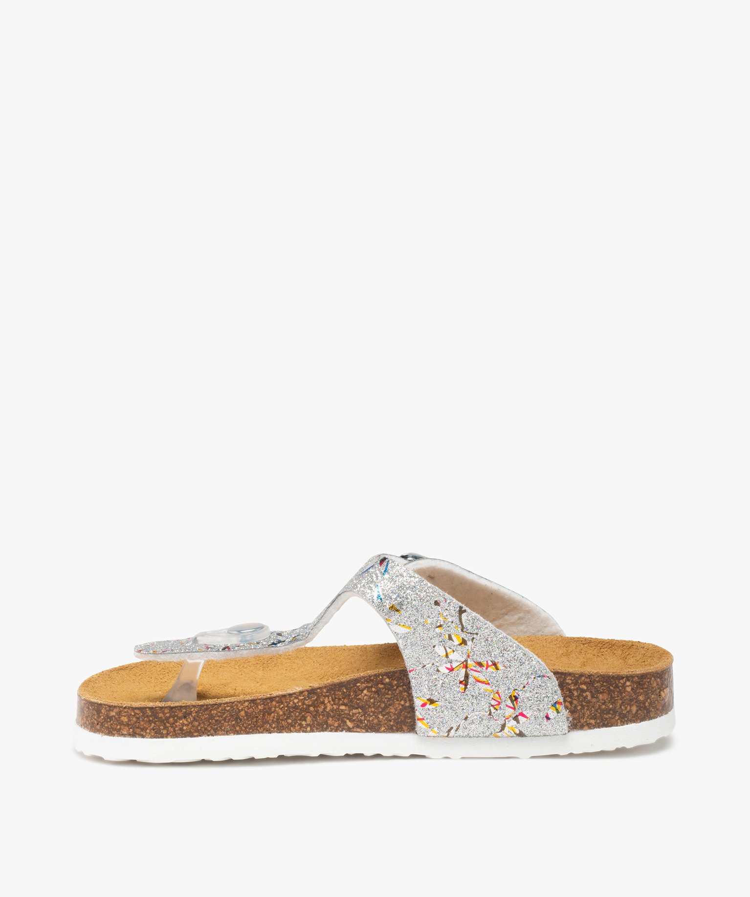 Sandales fille à entre-doigts et large bride en T ajustable argent | GEMO