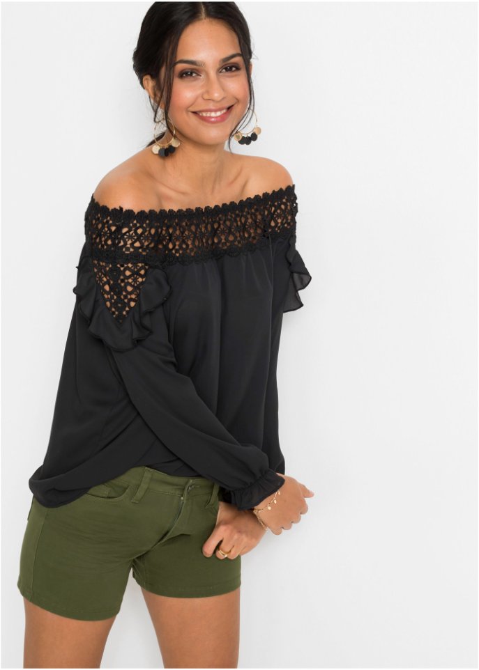 Carmenbluse mit Spitze